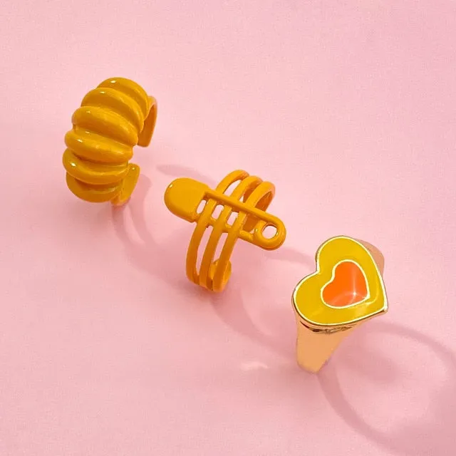 7pcs Fashion Punk joint Ring Set Geometric Twist Minimalist Jewelry Metal circular Golden Ring for Women. Street Dance Accessory.