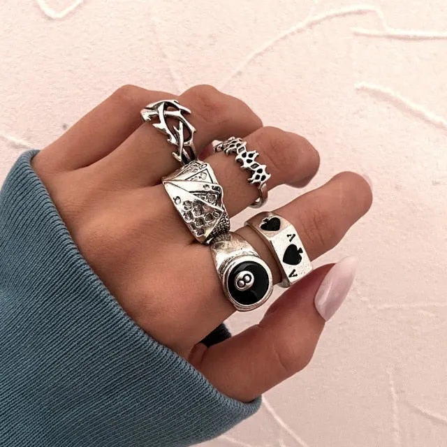 7pcs Fashion Punk joint Ring Set Geometric Twist Minimalist Jewelry Metal circular Golden Ring for Women. Street Dance Accessory.