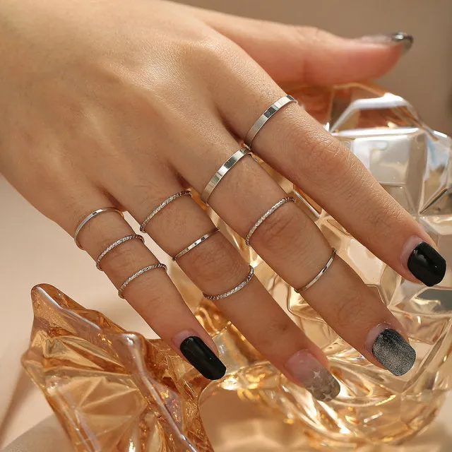 7pcs Fashion Punk joint Ring Set Geometric Twist Minimalist Jewelry Metal circular Golden Ring for Women. Street Dance Accessory.