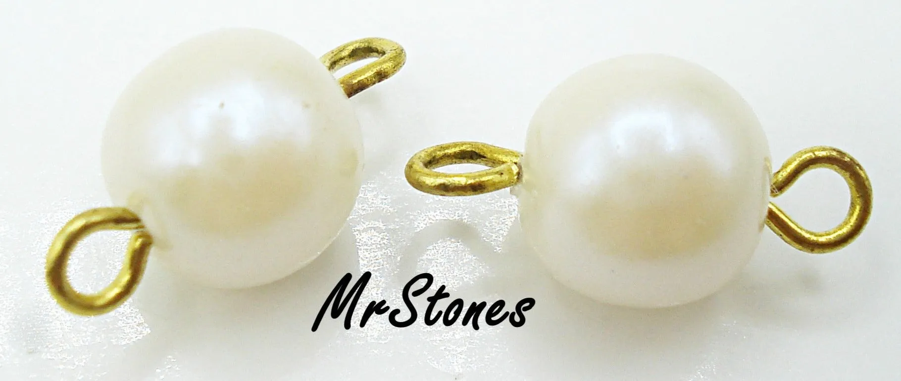 8mm Off White Imitation Acrylic Pearl Connectors Gold Tone Rings Japan 1ea or 4pk