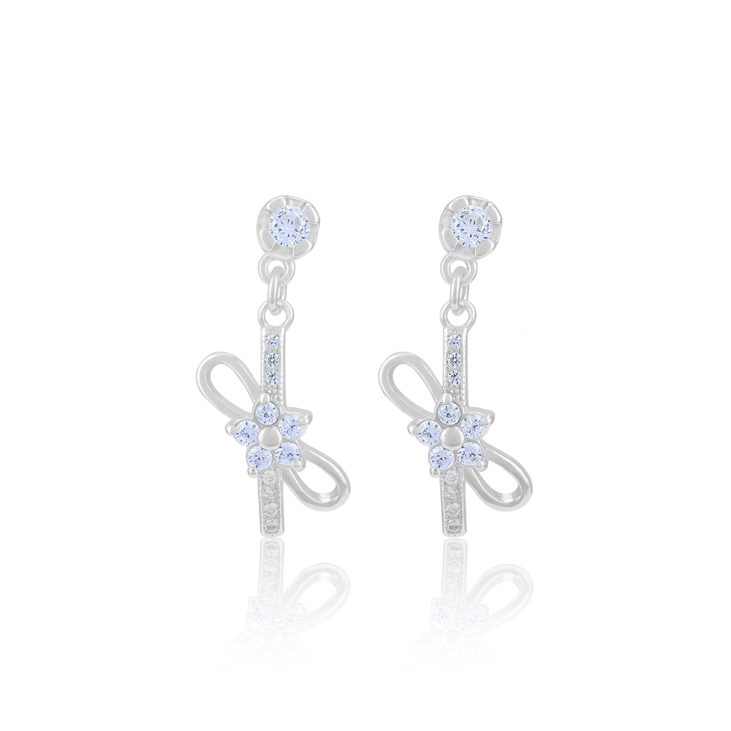 925 Sterling Silver Crystal Knot Floral Rhodium Plated Drop Earring for Women