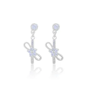 925 Sterling Silver Crystal Knot Floral Rhodium Plated Drop Earring for Women