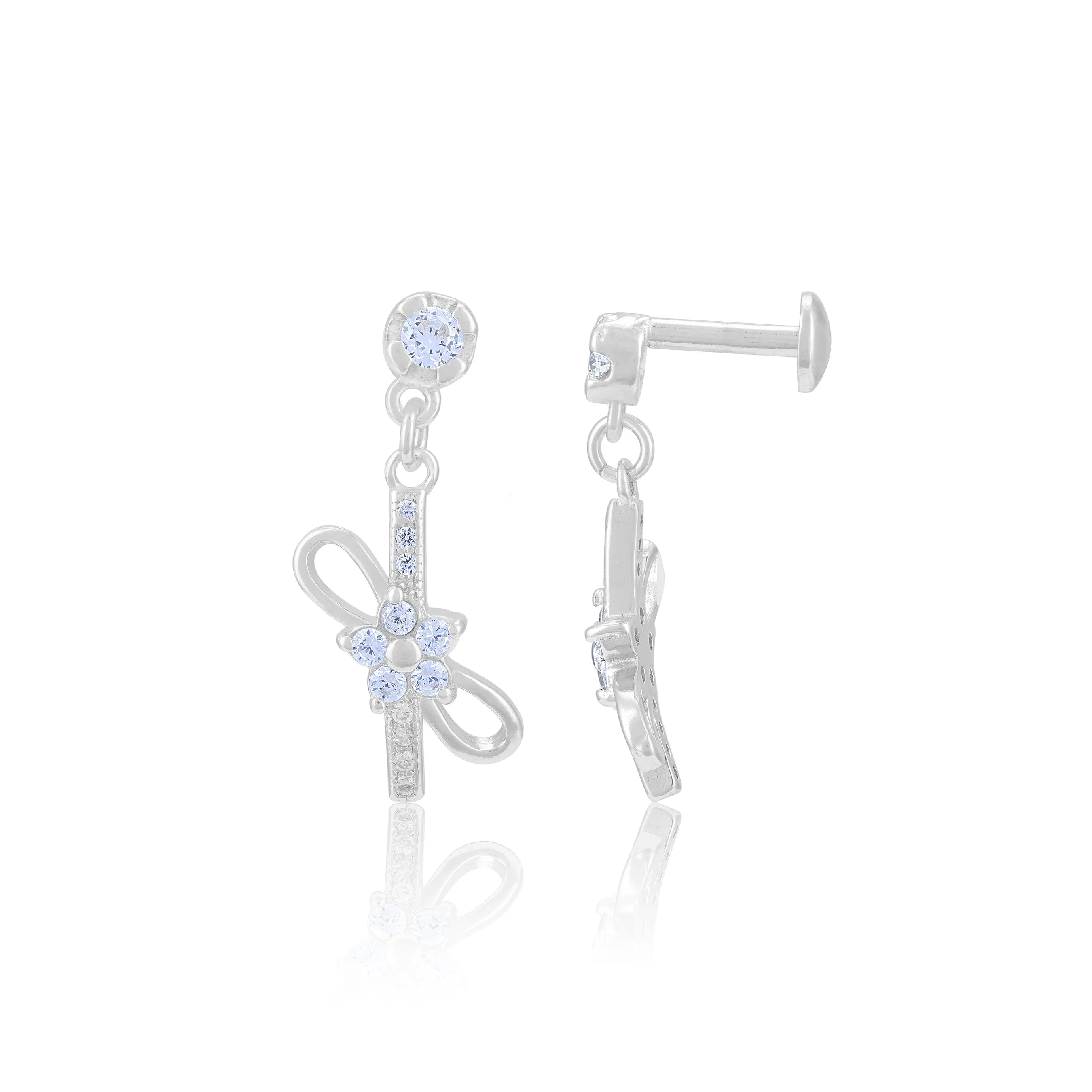 925 Sterling Silver Crystal Knot Floral Rhodium Plated Drop Earring for Women