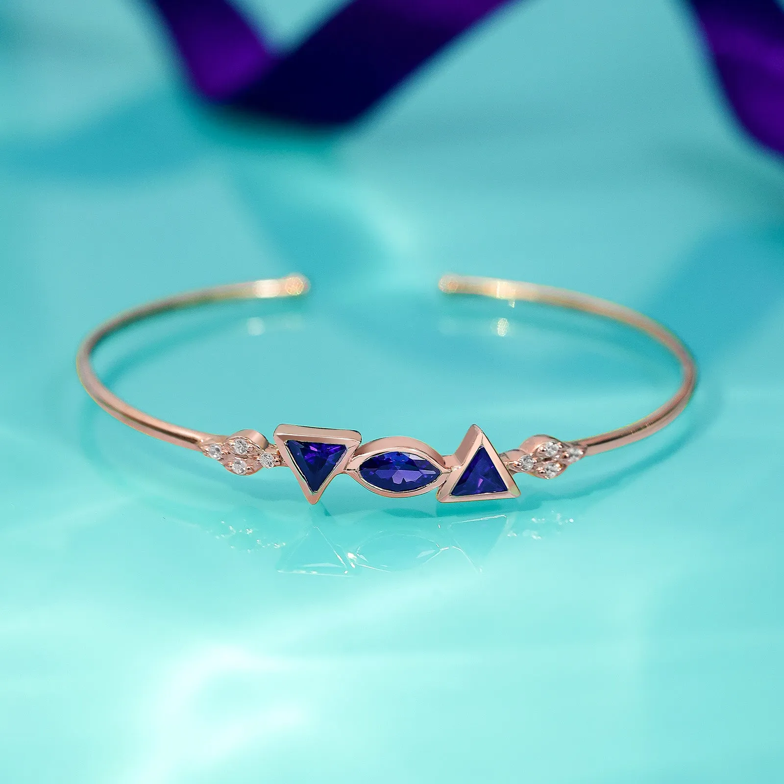 925 Sterling Silver Radiant Rose Gold Bracelet with Blue Sapphire