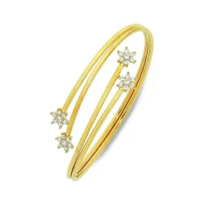 9ct Yellow Gold Bangle with Cubic Zirconia Flower Ends