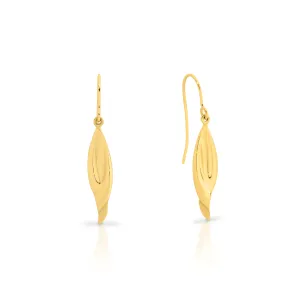 9ct Yellow Gold Leaf Design Shepherd Hoop Earrings GEAR337