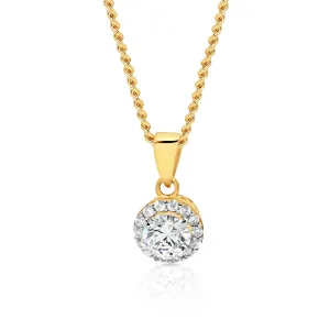 9ct Yellow Gold Round Cubic Zirconia Halo Pendant GPEN001