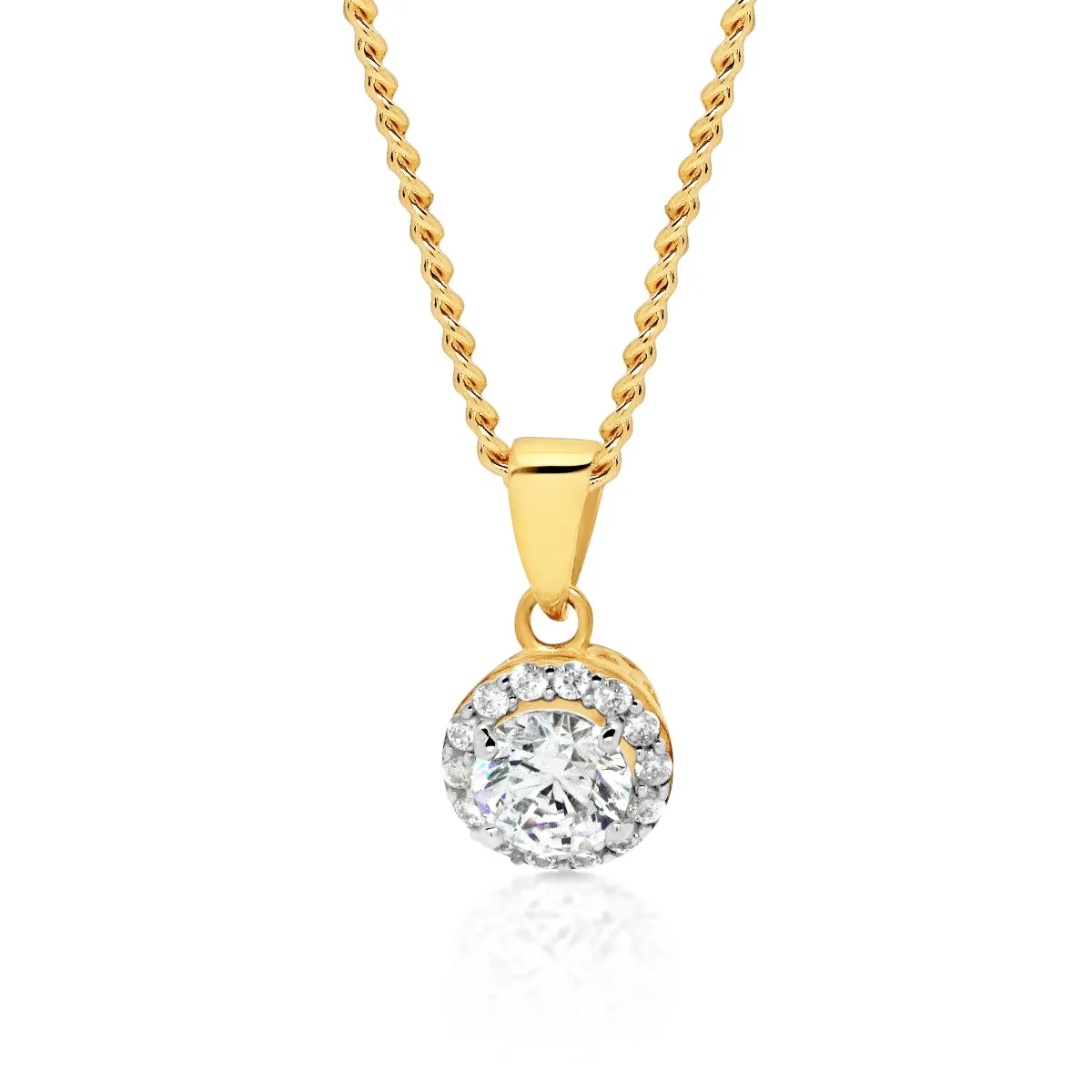 9ct Yellow Gold Round Cubic Zirconia Halo Pendant GPEN001