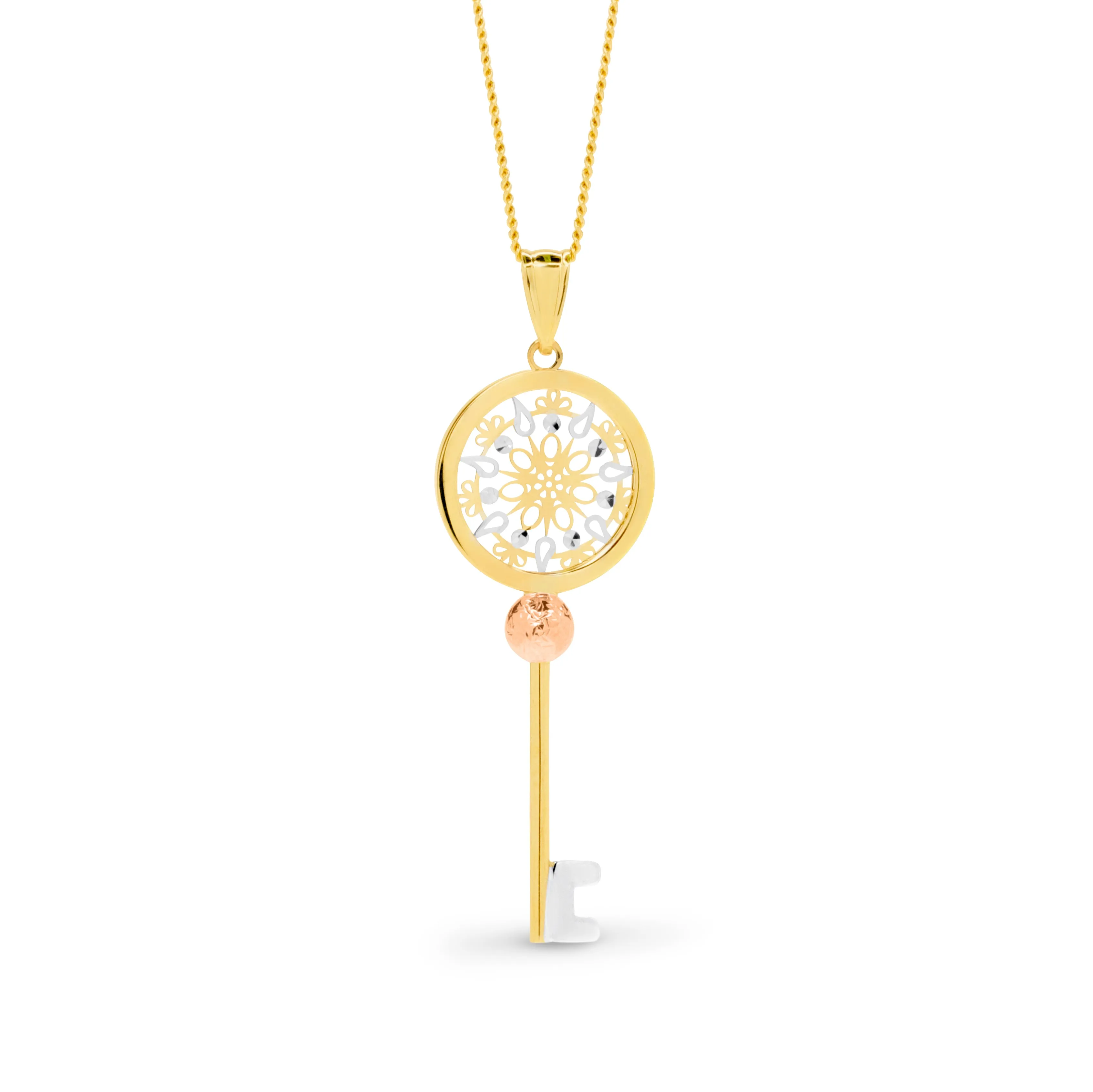 9ct Yellow, White and Rose Gold Tri-Tone Key Pendant GPEN337