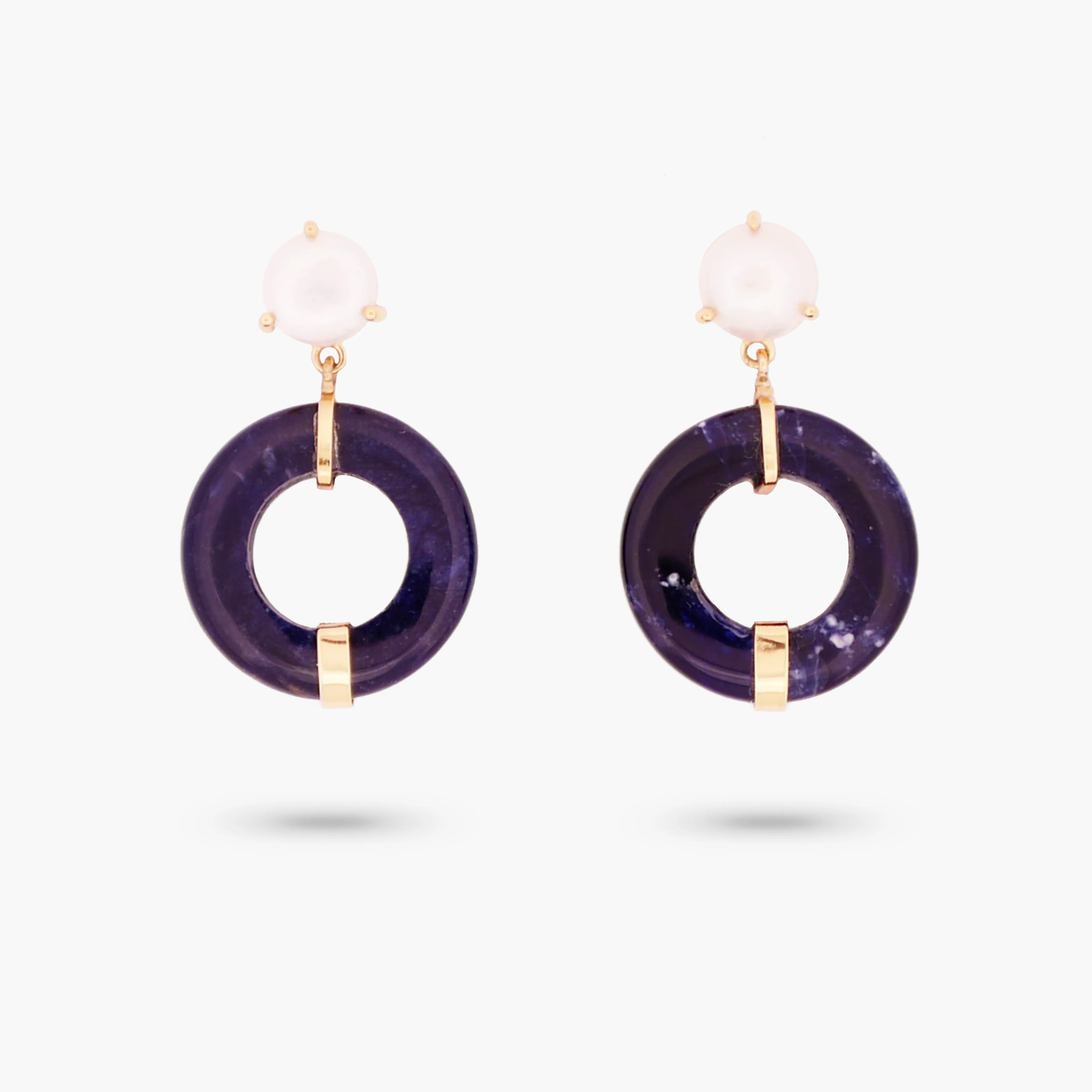 Amare Wear Oriental Inspired Freshwater Pearl and Sodalite Dangle Earrings