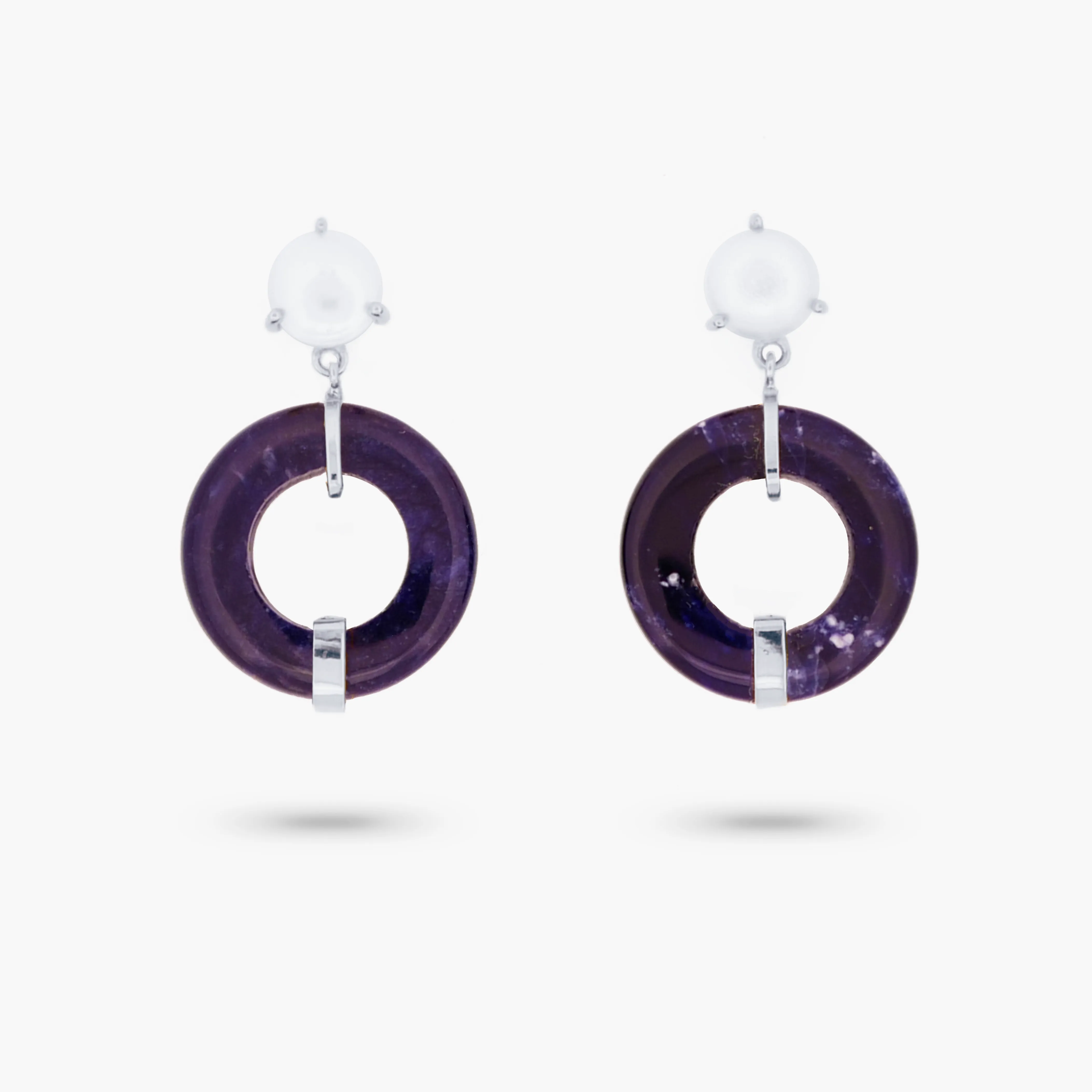 Amare Wear Oriental Inspired Freshwater Pearl and Sodalite Dangle Earrings