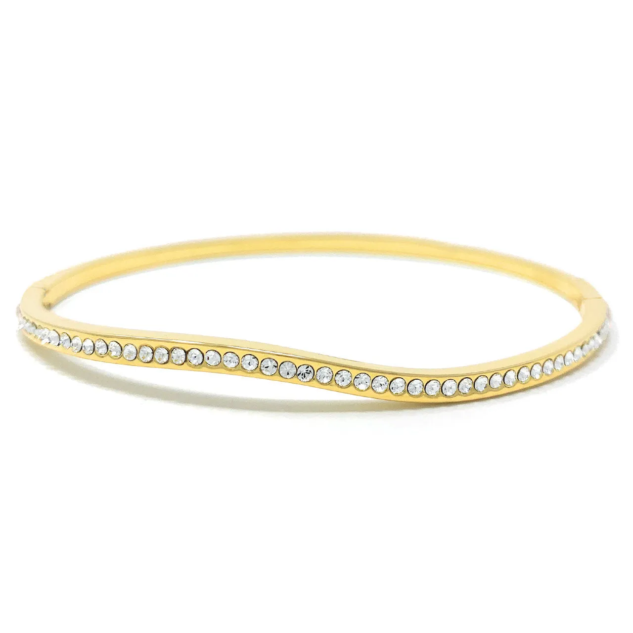 Amelia Curve Pave Bangle Bracelet with White Clear Round Crystals from Swarovski Gold Plated