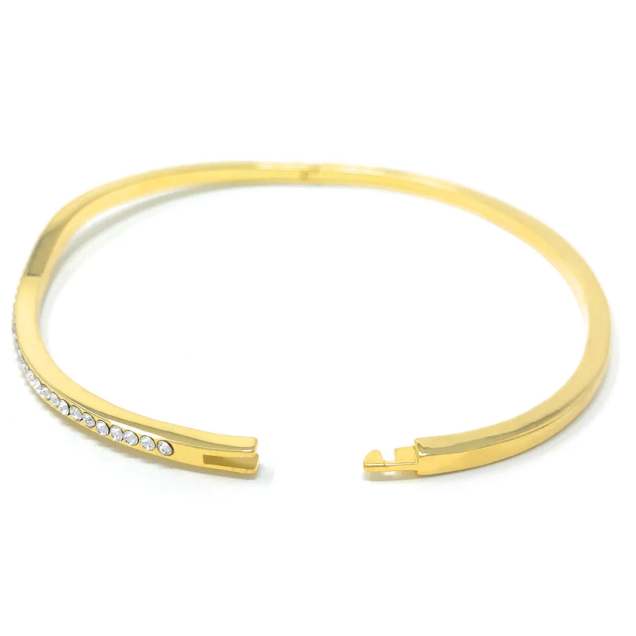 Amelia Curve Pave Bangle Bracelet with White Clear Round Crystals from Swarovski Gold Plated