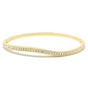 Amelia Curve Pave Bangle Bracelet with White Clear Round Crystals from Swarovski Gold Plated