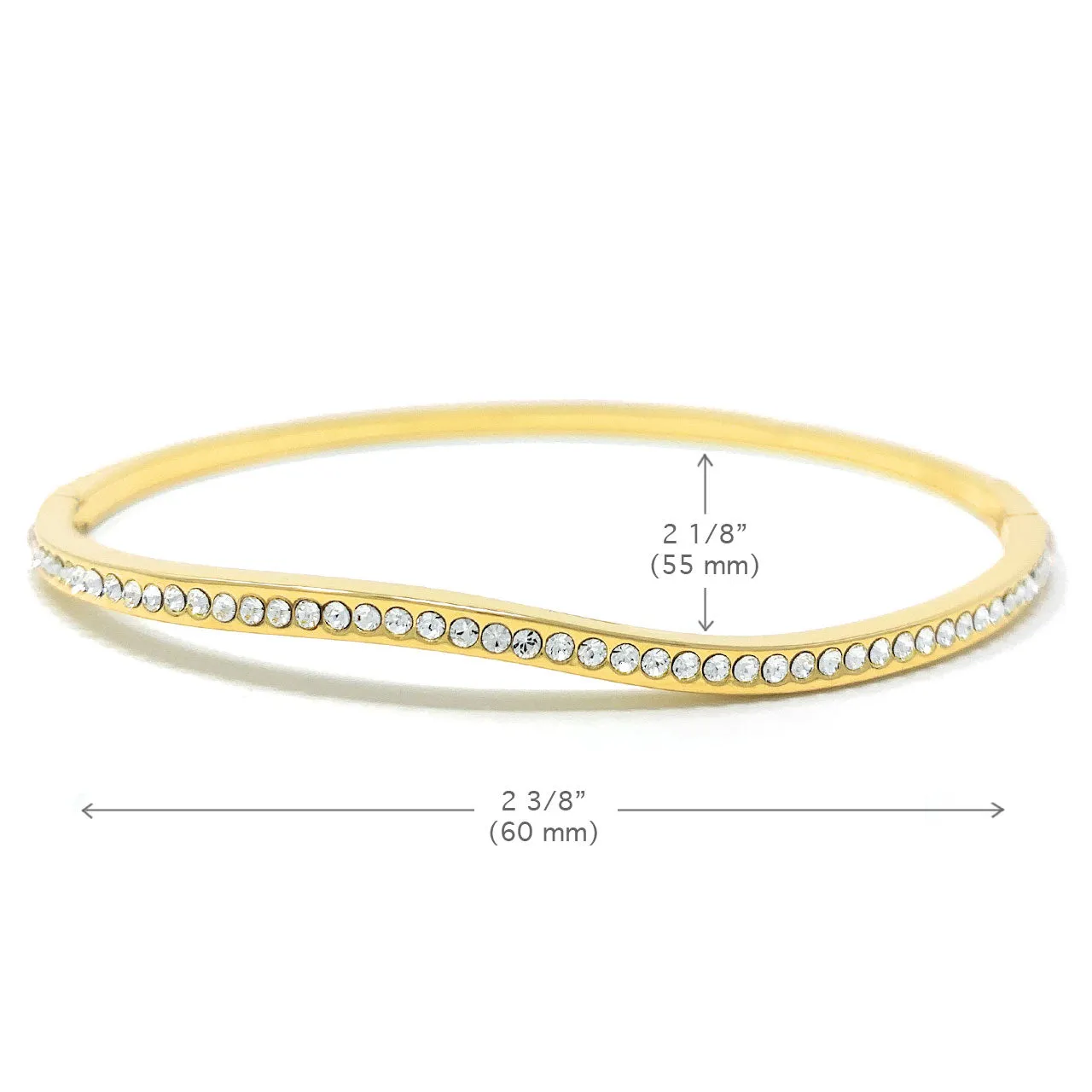 Amelia Curve Pave Bangle Bracelet with White Clear Round Crystals from Swarovski Gold Plated