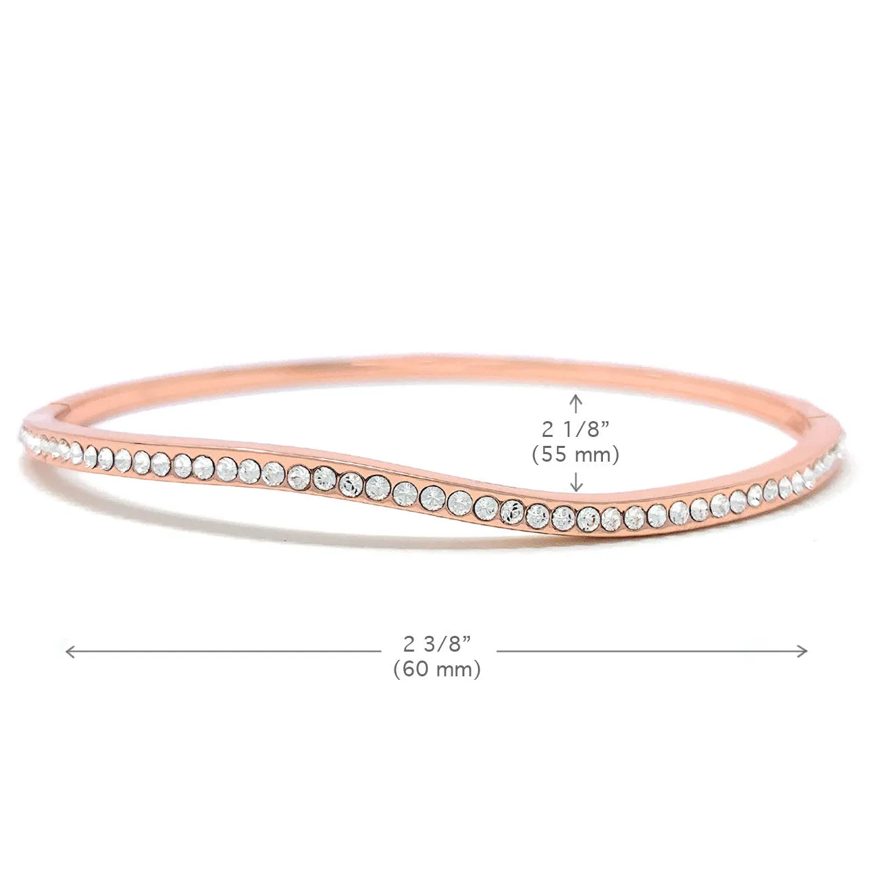 Amelia Curve Pave Bangle Bracelet with White Clear Round Crystals from Swarovski Rose Gold Plated