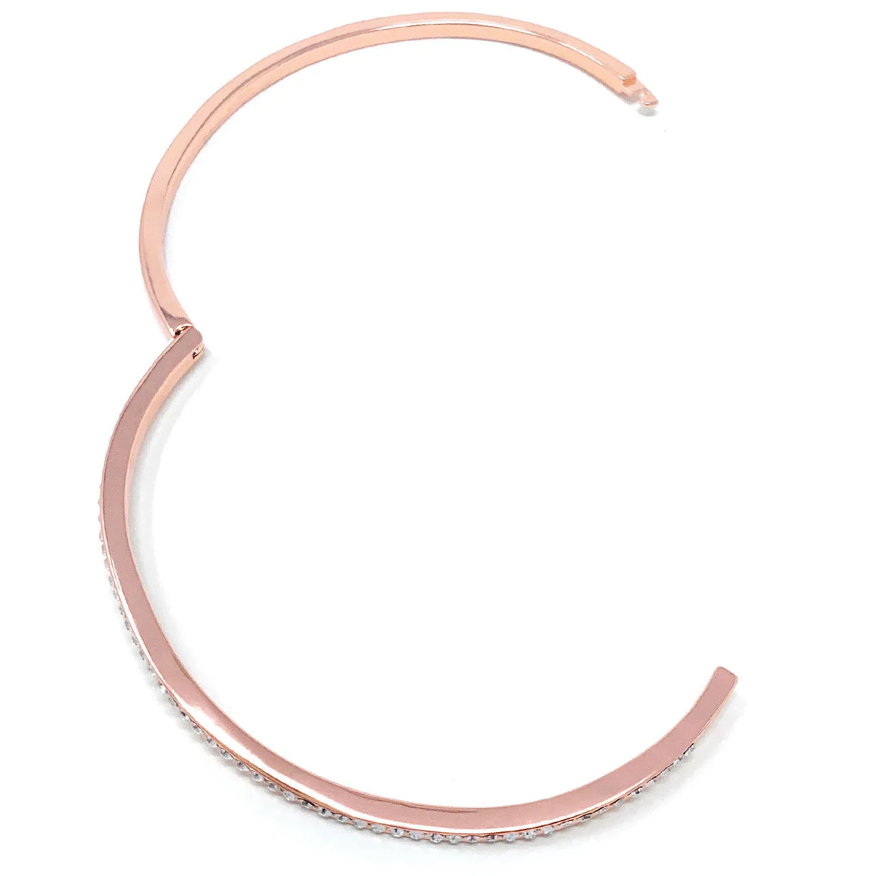 Amelia Curve Pave Bangle Bracelet with White Clear Round Crystals from Swarovski Rose Gold Plated