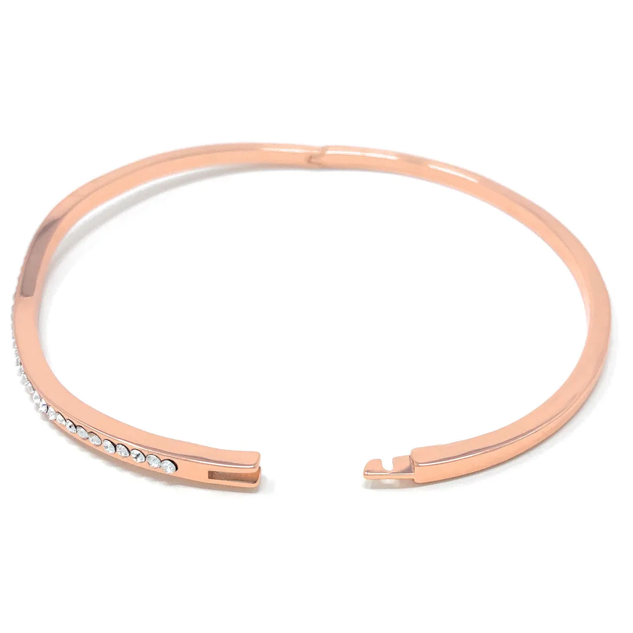Amelia Curve Pave Bangle Bracelet with White Clear Round Crystals from Swarovski Rose Gold Plated