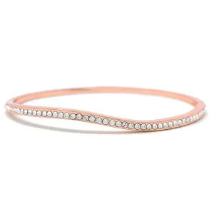 Amelia Curve Pave Bangle Bracelet with White Clear Round Crystals from Swarovski Rose Gold Plated