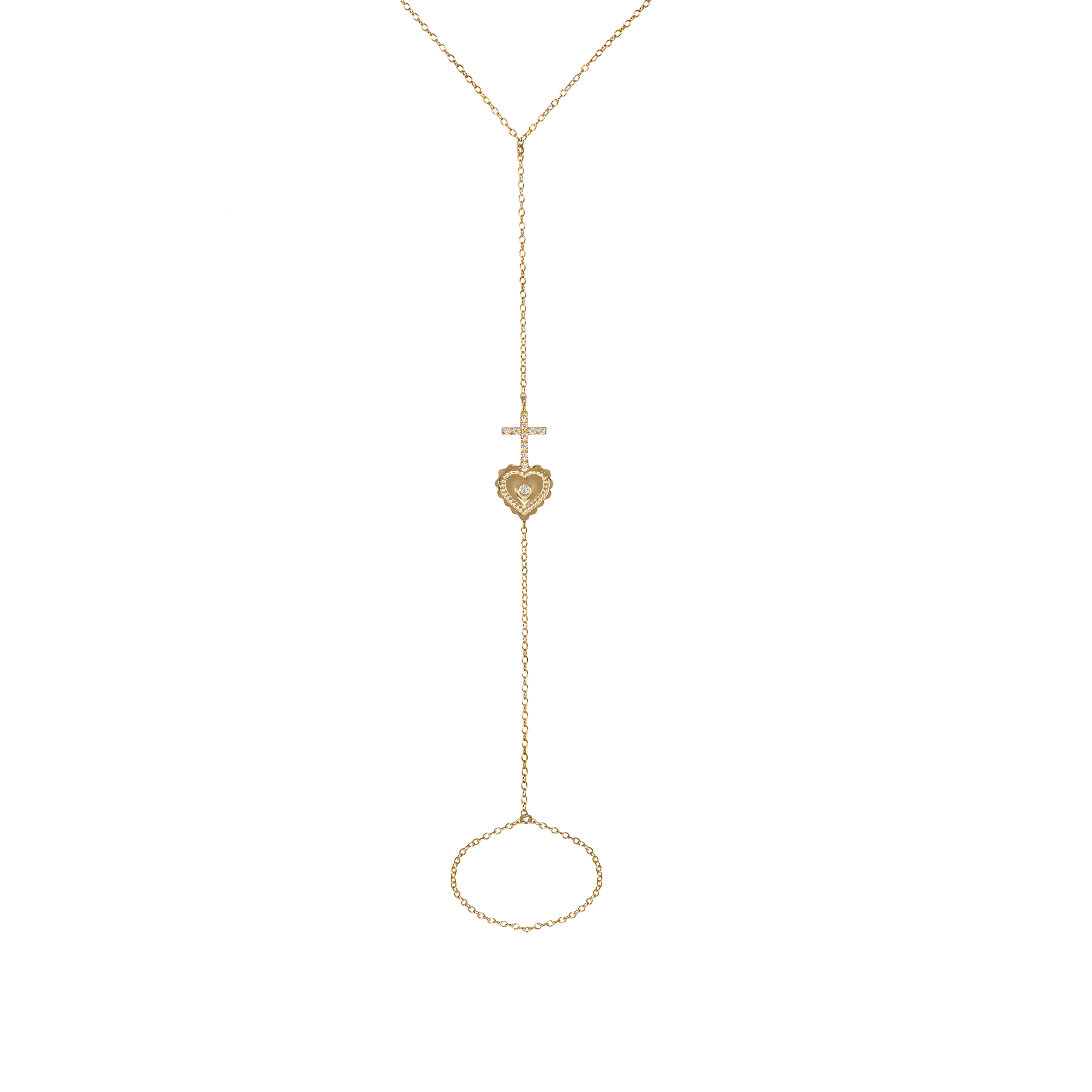 And Paris Bracelet De Main Ex Voto Croix Diamants en Or Jaune