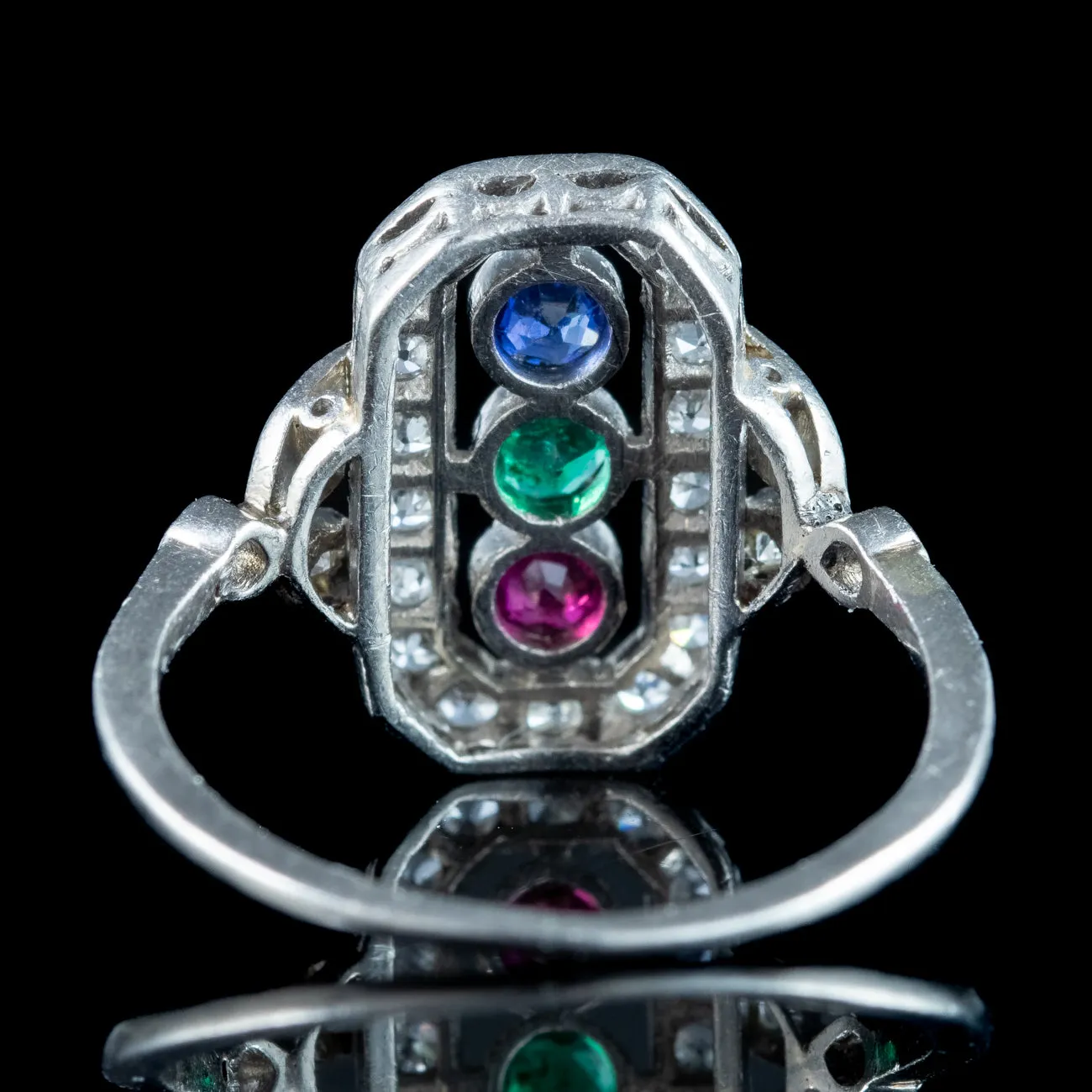 Antique Art Deco Emerald Ruby Sapphire Diamond Cluster Ring