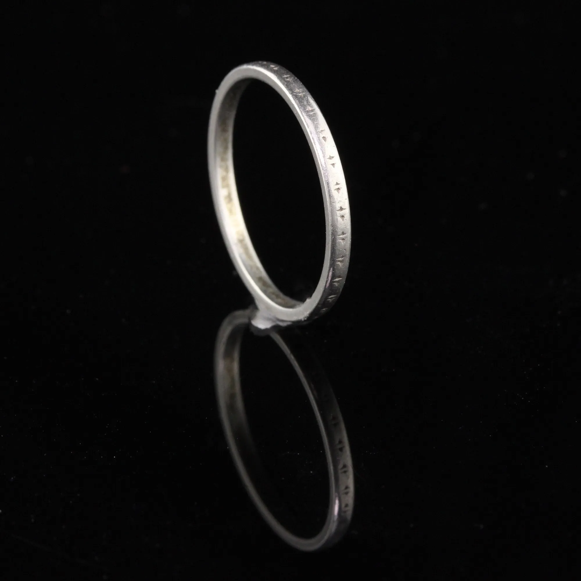 Antique Art Deco Platinum Engraved Wedding Band - Size 7