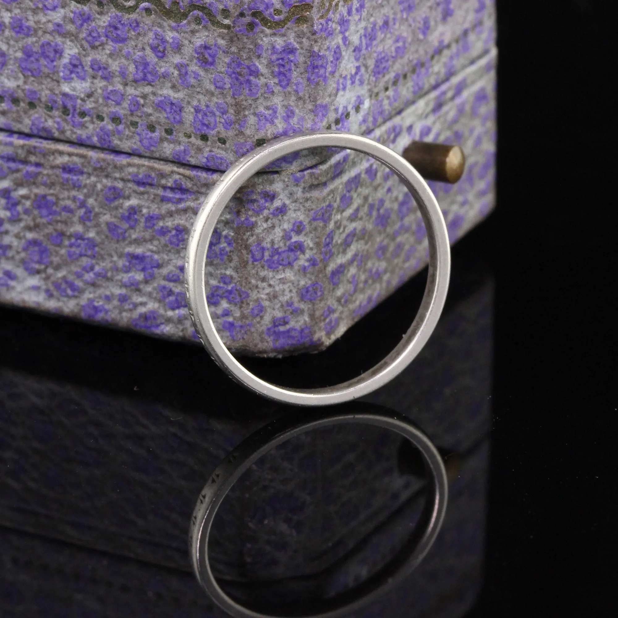 Antique Art Deco Platinum Engraved Wedding Band - Size 7