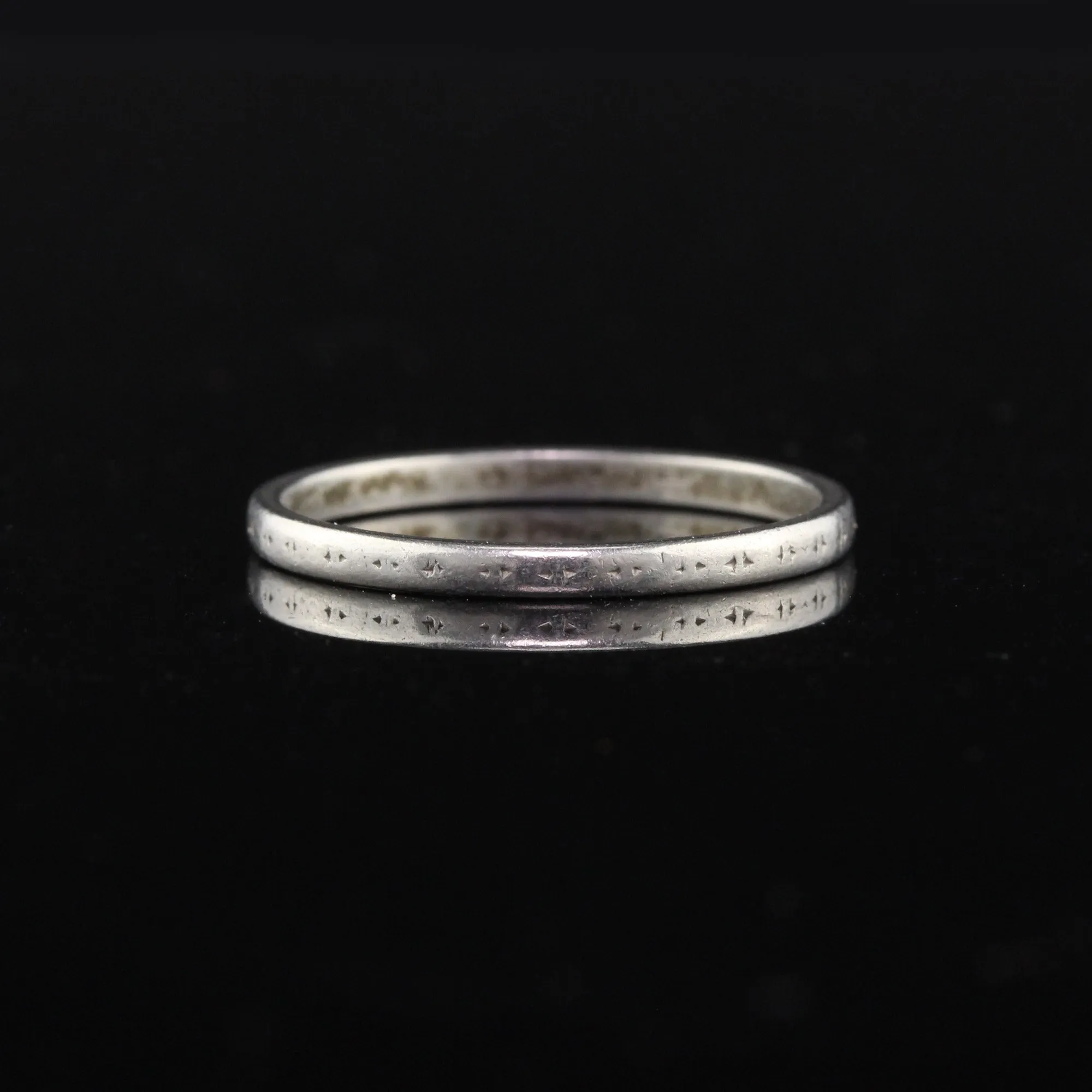 Antique Art Deco Platinum Engraved Wedding Band - Size 7