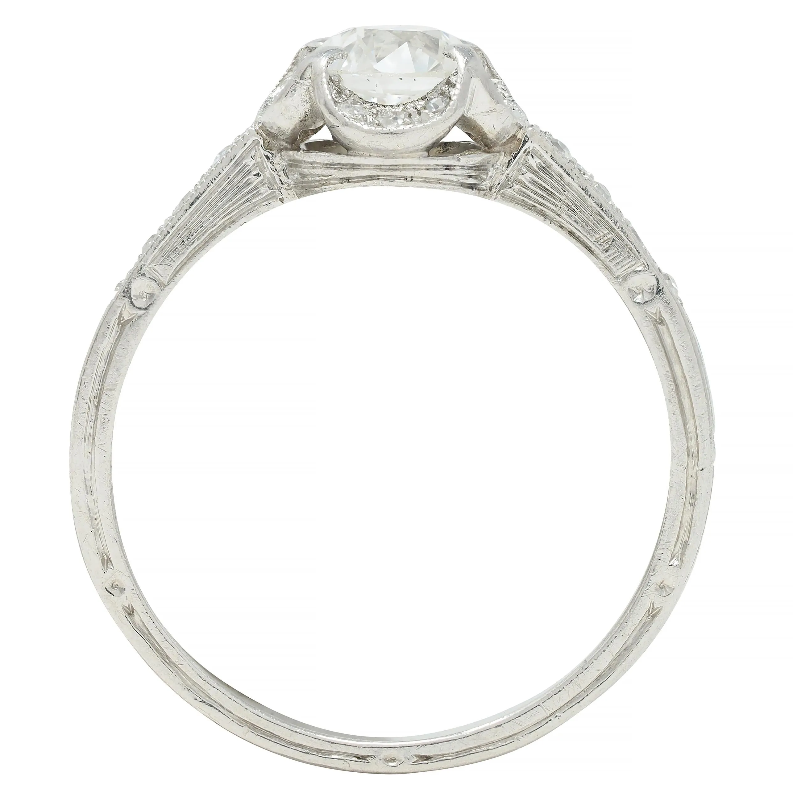 Art Deco 0.93 CTW Old European Cut Diamond Platinum Quatrefoil Vintage Engagement Ring