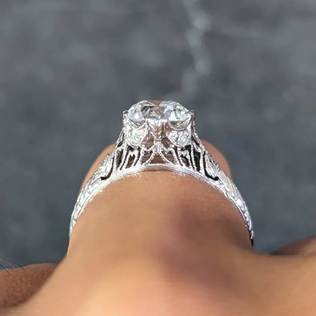Art Deco 1.25 CTW Old European Diamond Platinum Festoon Antique Engagement Ring