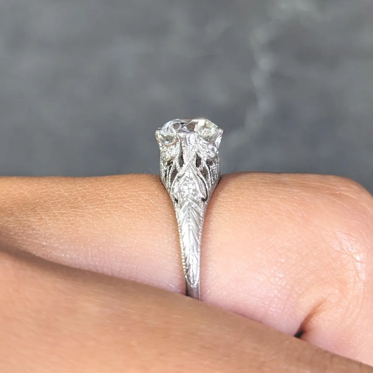 Art Deco 1.25 CTW Old European Diamond Platinum Festoon Antique Engagement Ring