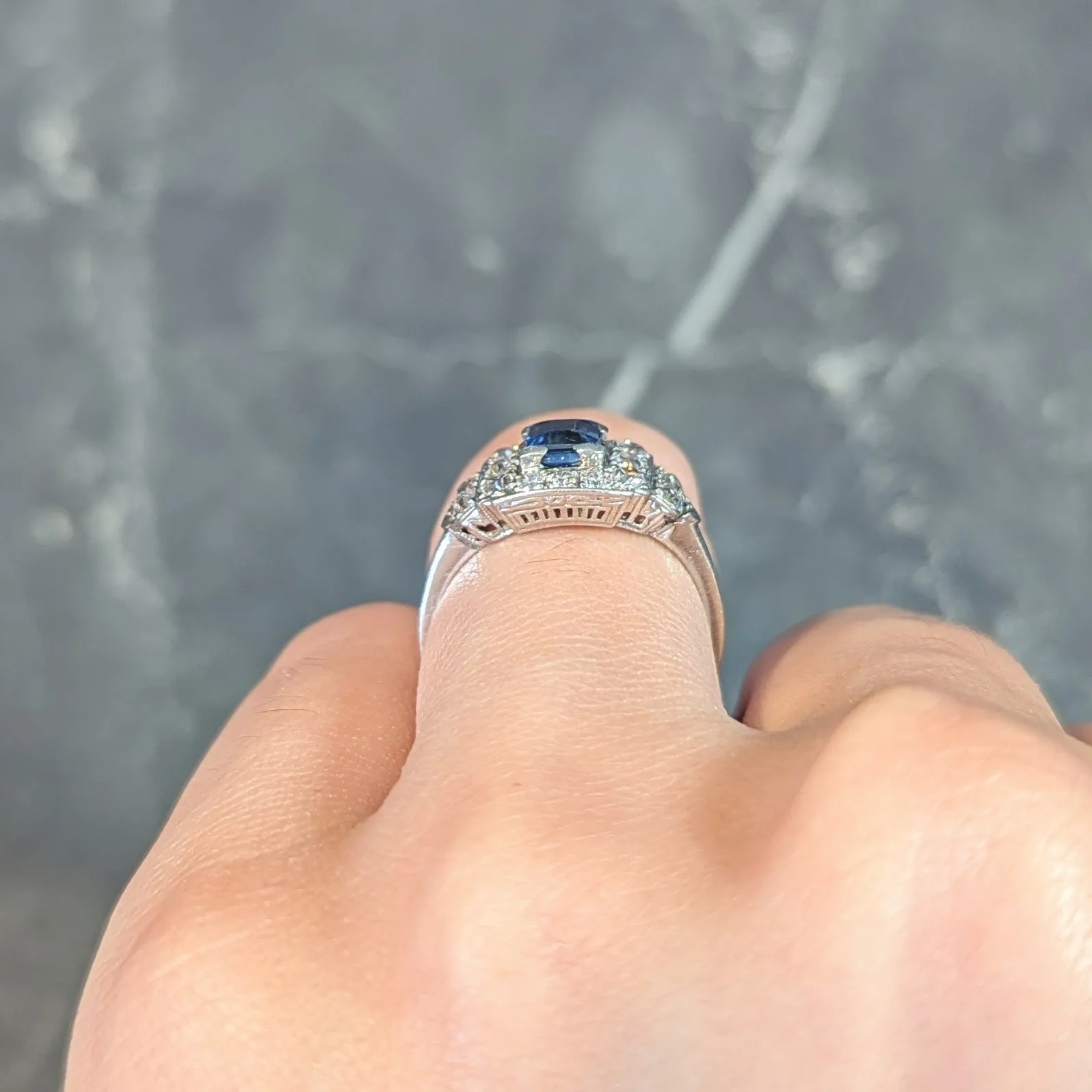 Art Deco 1.38 CTW Sapphire Diamond Platinum Vintage Cluster Ring