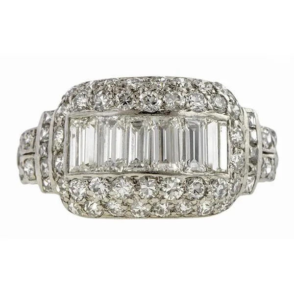 Art Deco Baguette, French & Round Cut Diamond Ring