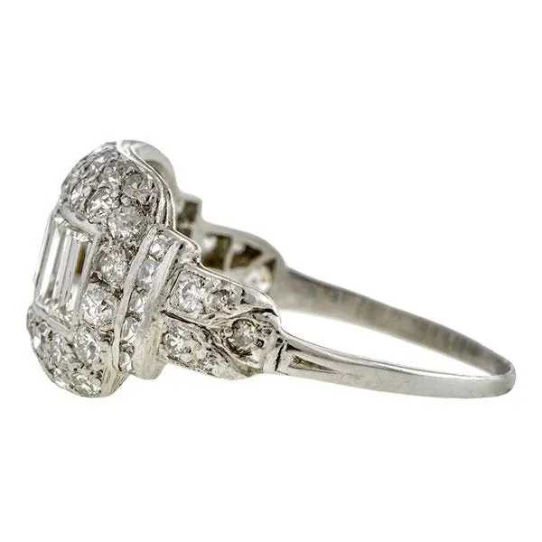 Art Deco Baguette, French & Round Cut Diamond Ring