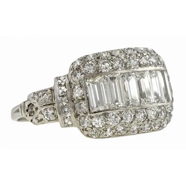 Art Deco Baguette, French & Round Cut Diamond Ring