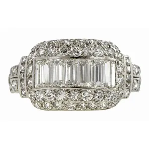 Art Deco Baguette, French & Round Cut Diamond Ring