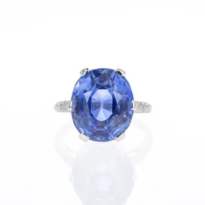 Art Deco Marcus & Co. Platinum 12 Carat No Heat Sapphire Diamond Ring
