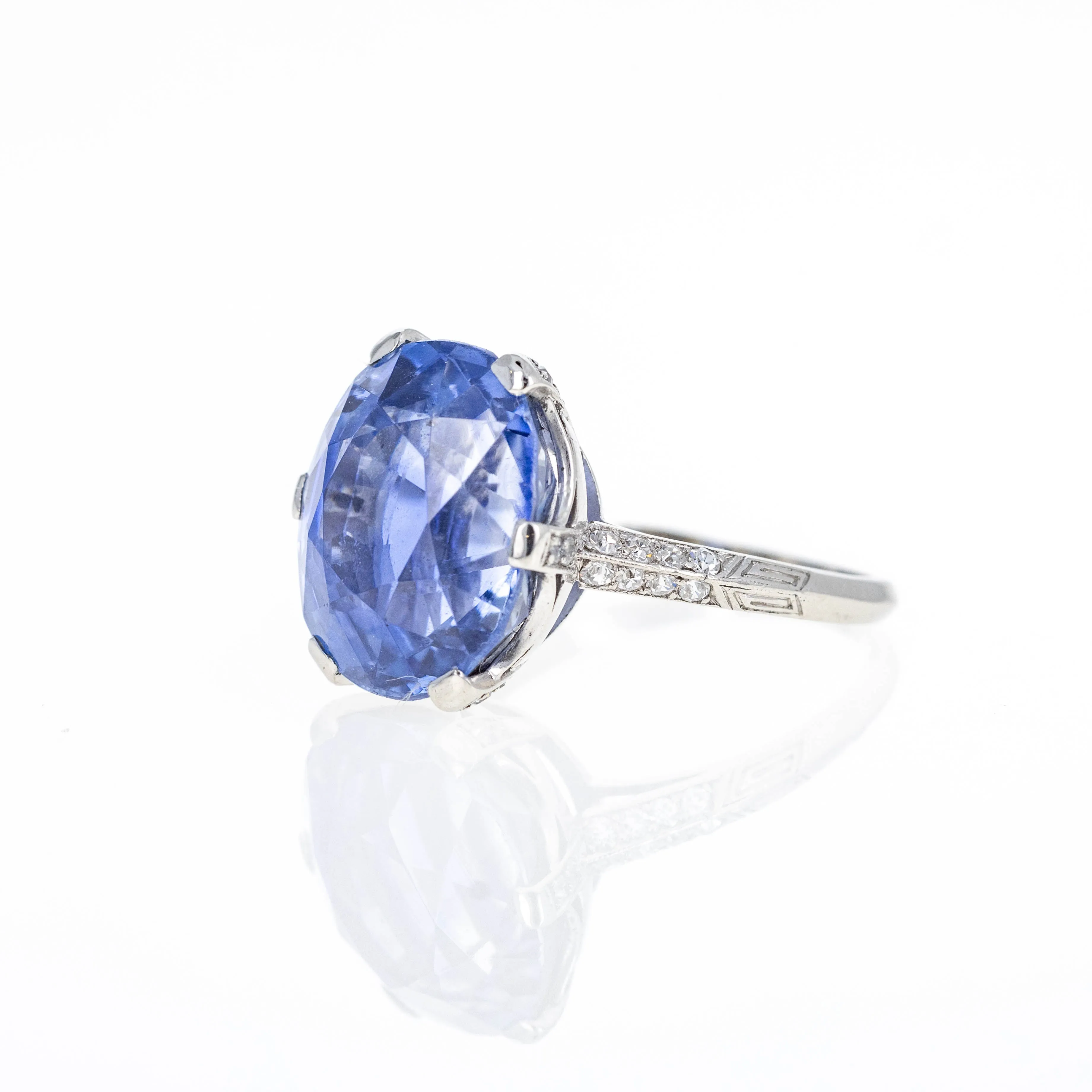 Art Deco Marcus & Co. Platinum 12 Carat No Heat Sapphire Diamond Ring