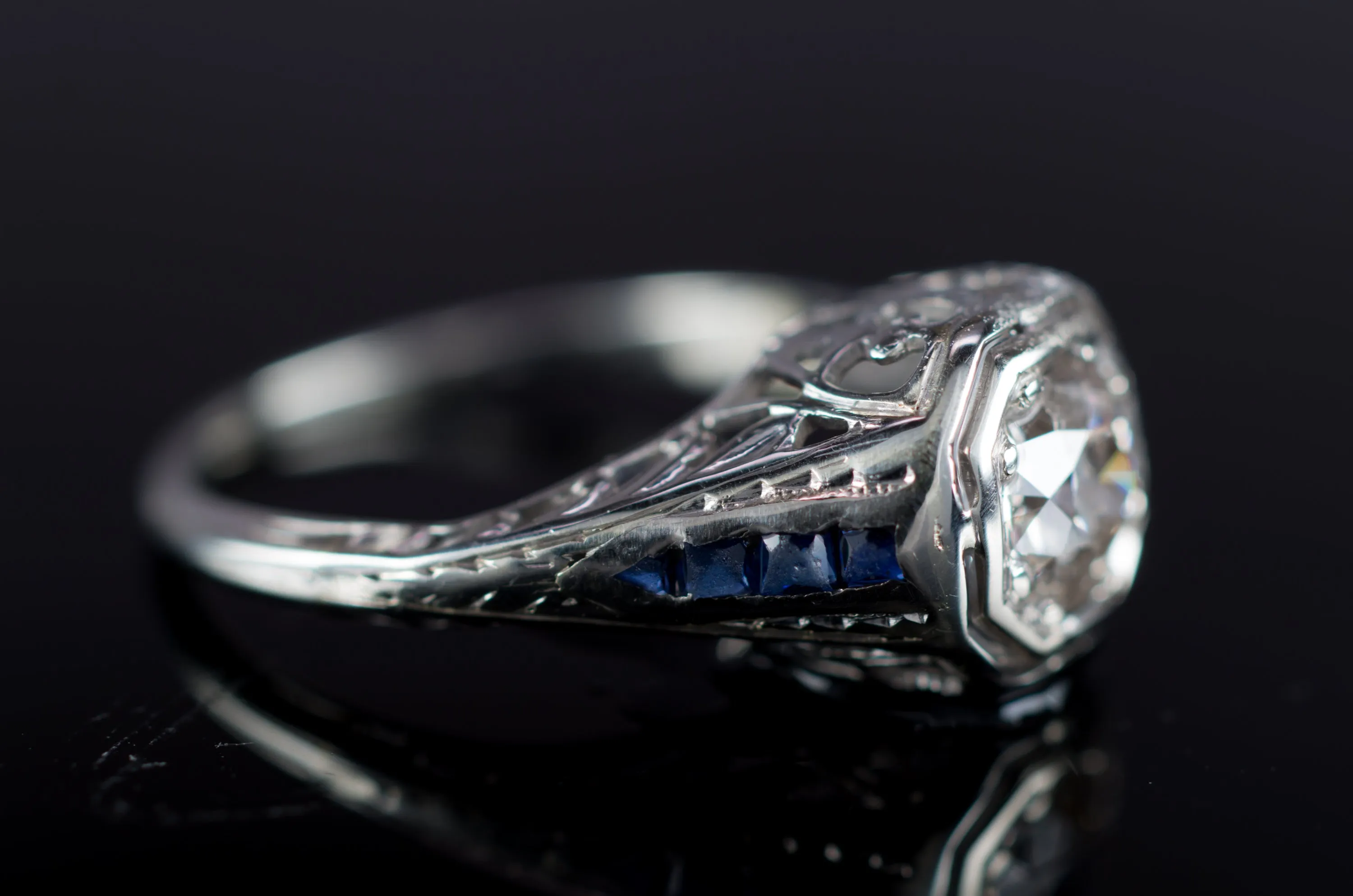 ART DECO OLD EUROPEAN CUT SOLITARE WITH ACCENTS