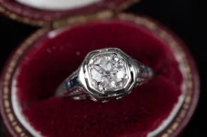 ART DECO OLD EUROPEAN CUT SOLITARE WITH ACCENTS