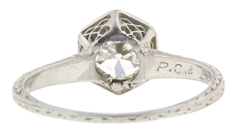 Art Deco TRB Diamond .95ct Filigree Platinum Engagement Ring