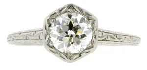 Art Deco TRB Diamond .95ct Filigree Platinum Engagement Ring