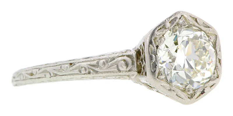 Art Deco TRB Diamond .95ct Filigree Platinum Engagement Ring