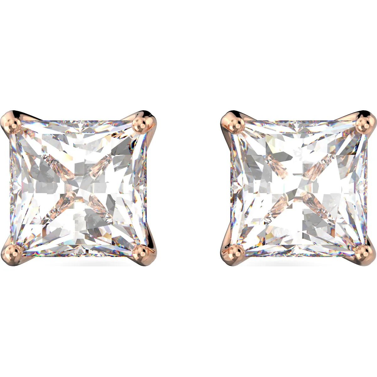 Attract stud earrings 5431895 
 Square cut crystal, White, Rose-gold tone plated