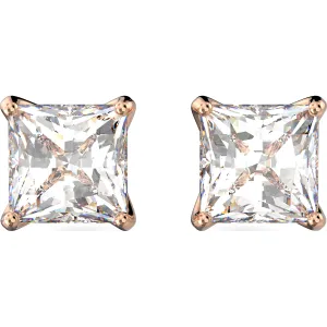 Attract stud earrings 5431895 
 Square cut crystal, White, Rose-gold tone plated