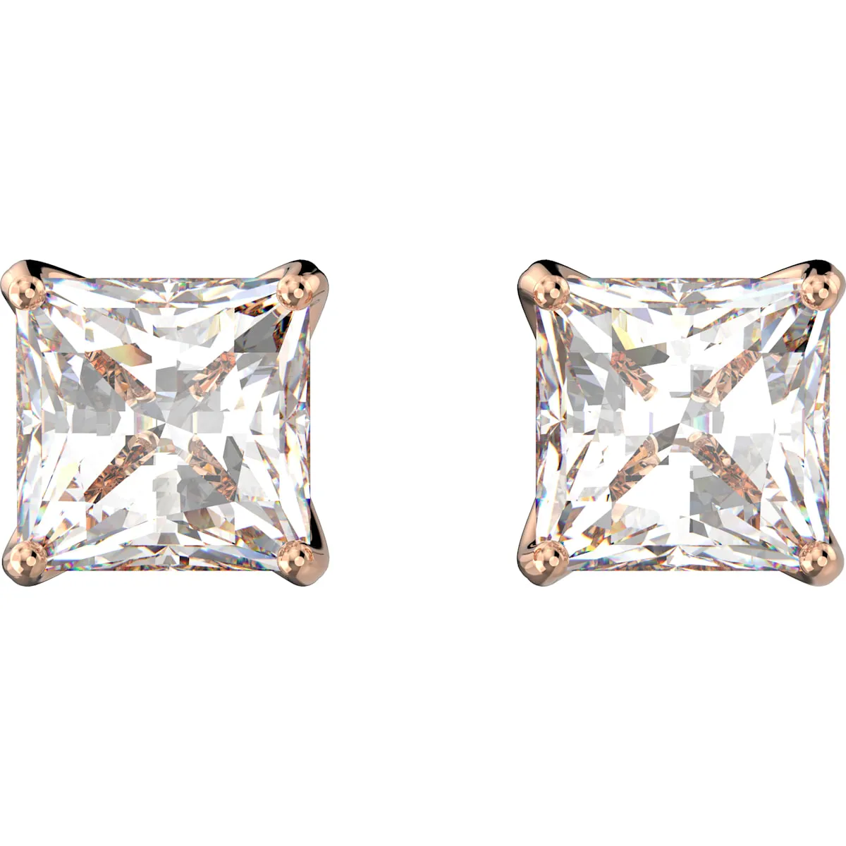 Attract stud earrings 5509935 Square cut crystal, Small, White, Rose-gold tone plated