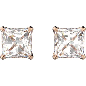 Attract stud earrings 5509935 Square cut crystal, Small, White, Rose-gold tone plated