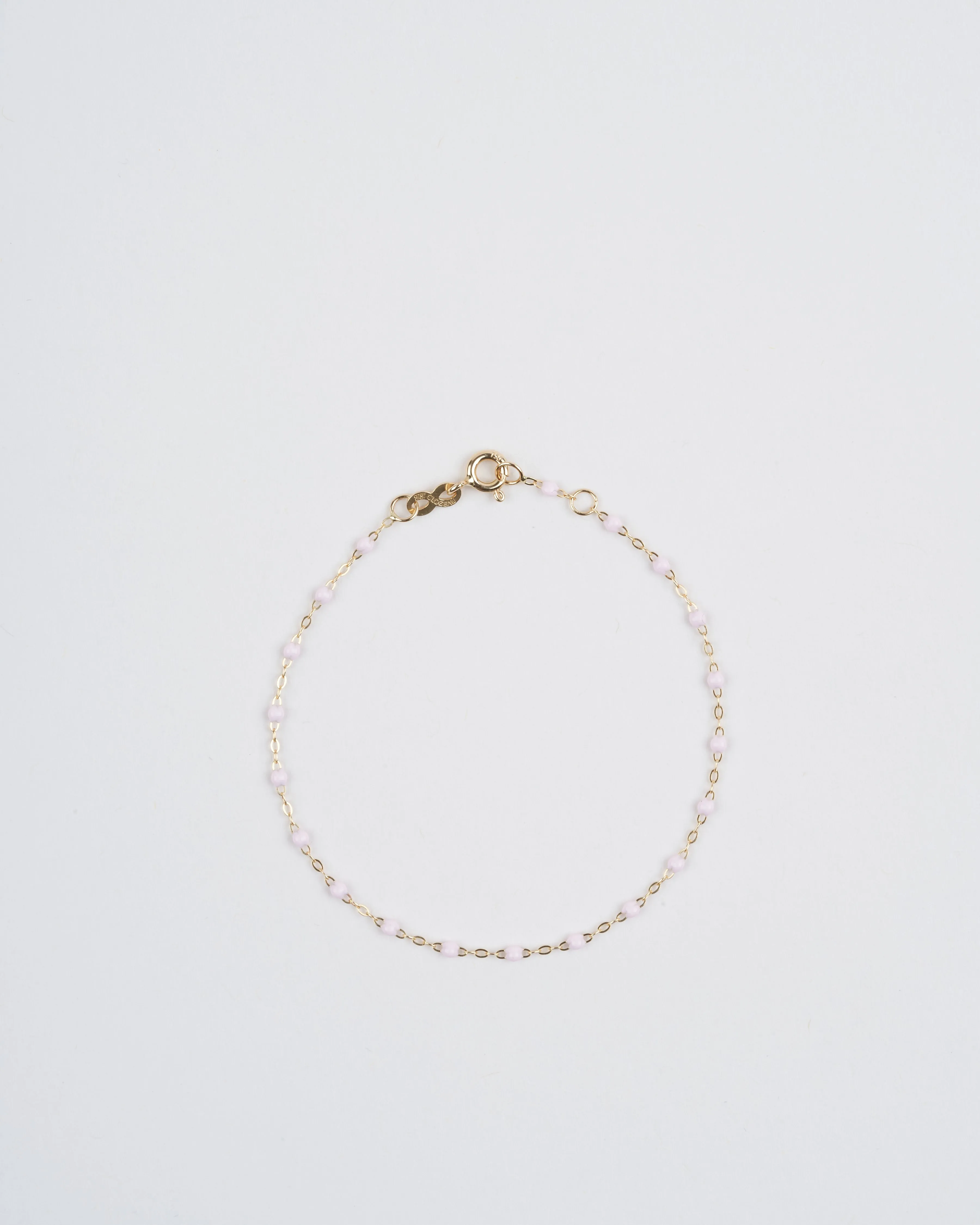 baby pink bead bracelet - yellow gold
