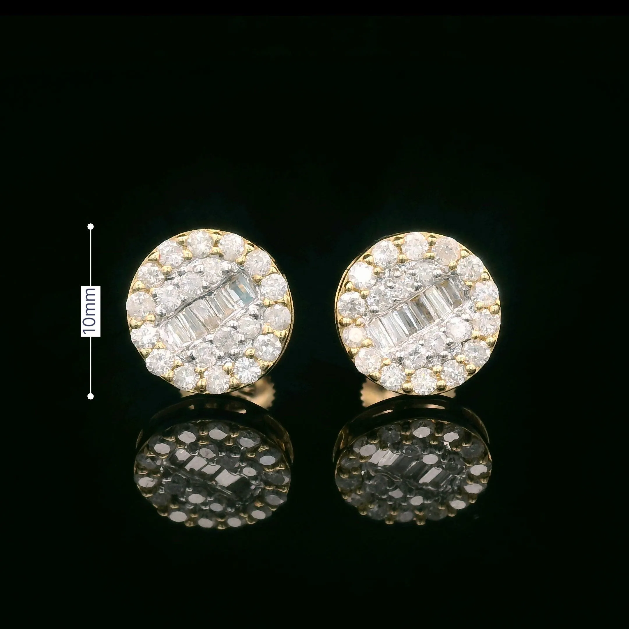 Baguette & Round Diamond Round Screw Back Earrings 14k Yellow Gold 0.92ctw