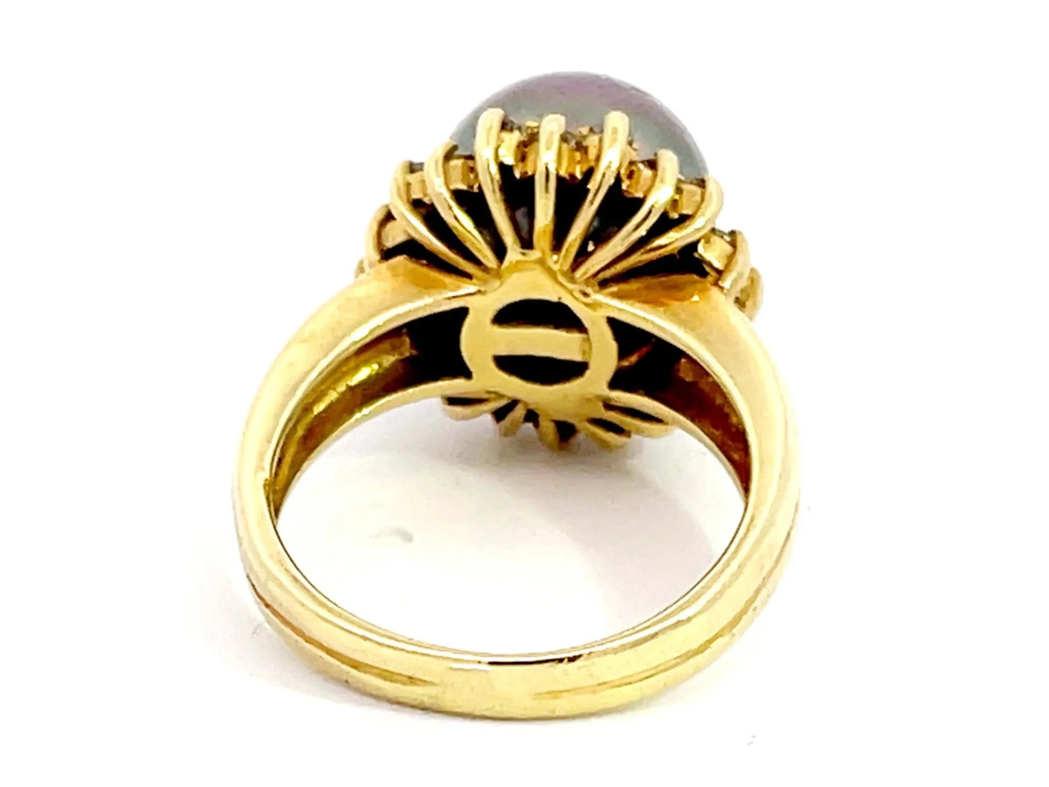 Baroque Pearl and Diamond Halo Vintage Ring in 18K Yellow Gold